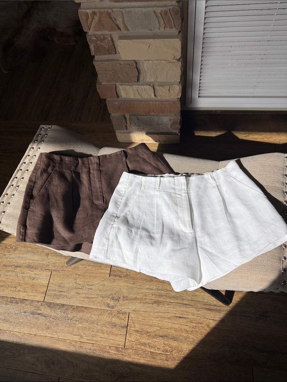 Abercrombie & Fitch Linen Shorts — White and Brown - Picture 1 of 4